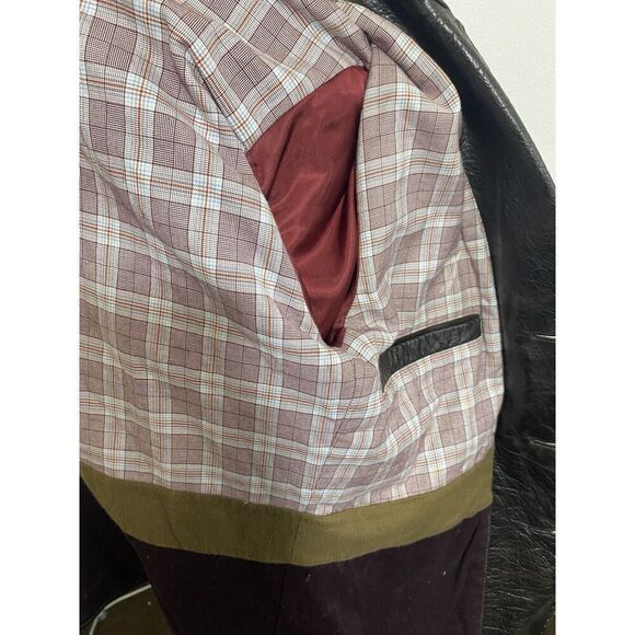 Vintage Mens Faconnable Soft Leather Flight Jacket Coat Black Medium Stitching - Picture 14 of 16